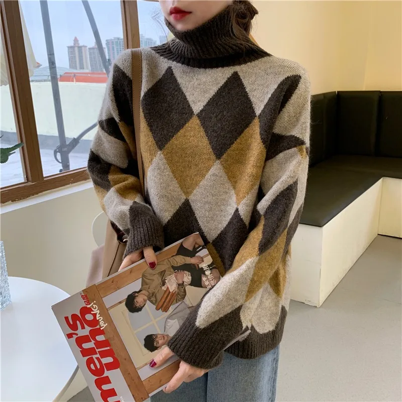 Vintage Knitted Pullovers Women Geometric Argyle Pattern Long Sleeve New 2020 Autumn Winter Turtleneck Female Jumper
Vintage Knitted Pullovers Women Geometric Argyle Pattern Long Sleeve New 2020 Autumn Winter Turtleneck Female Jumper