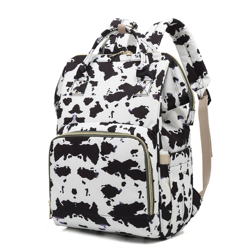 

Cow Spots Print Diaper Bag Backpack Maternity Baby Changing Rucksack Black and white shoulders