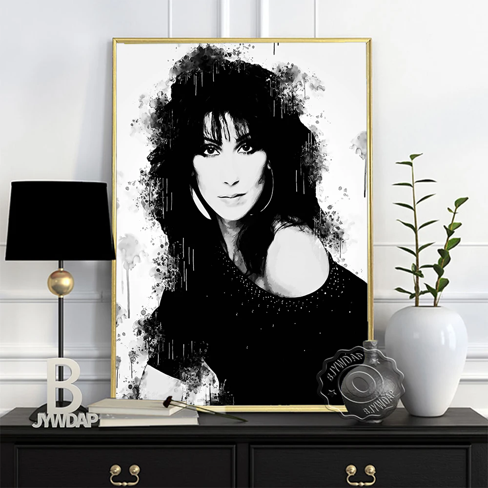 American Singer Cher Poster, Black White Cher Fans Collect Art Prints, Vintage Art Elegance Woman Portrait Painting Home Decor 
American Singer Cher Poster, Black White Cher Fans Collect Art Prints, Vintage Art Elegance Woman Portrait Painting Home Decor