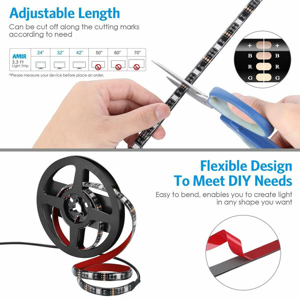 LED Strip Light RGB Strip Light USB 3528SMD Flexible LED Lamp Tape USB TV Back Mood Strip Light Kit With 24 Key RemoteController
LED Strip Light RGB Strip Light USB 3528SMD Flexible LED Lamp Tape USB TV Back Mood Strip Light Kit With 24 Key RemoteController