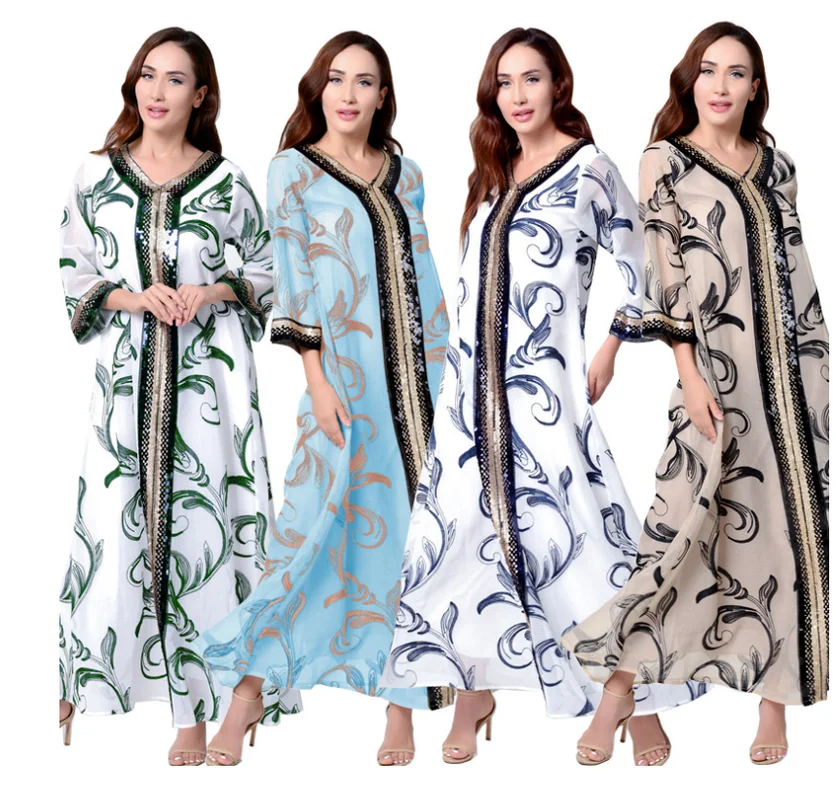 Summer Middle Eastern Ladies Dress Sequins Embroidery Printing Long-sleeved Round Neck Muslim Fashion Robe Woman Clothing WE360
Summer Middle Eastern Ladies Dress Sequins Embroidery Printing Long-sleeved Round Neck Muslim Fashion Robe Woman Clothing WE360