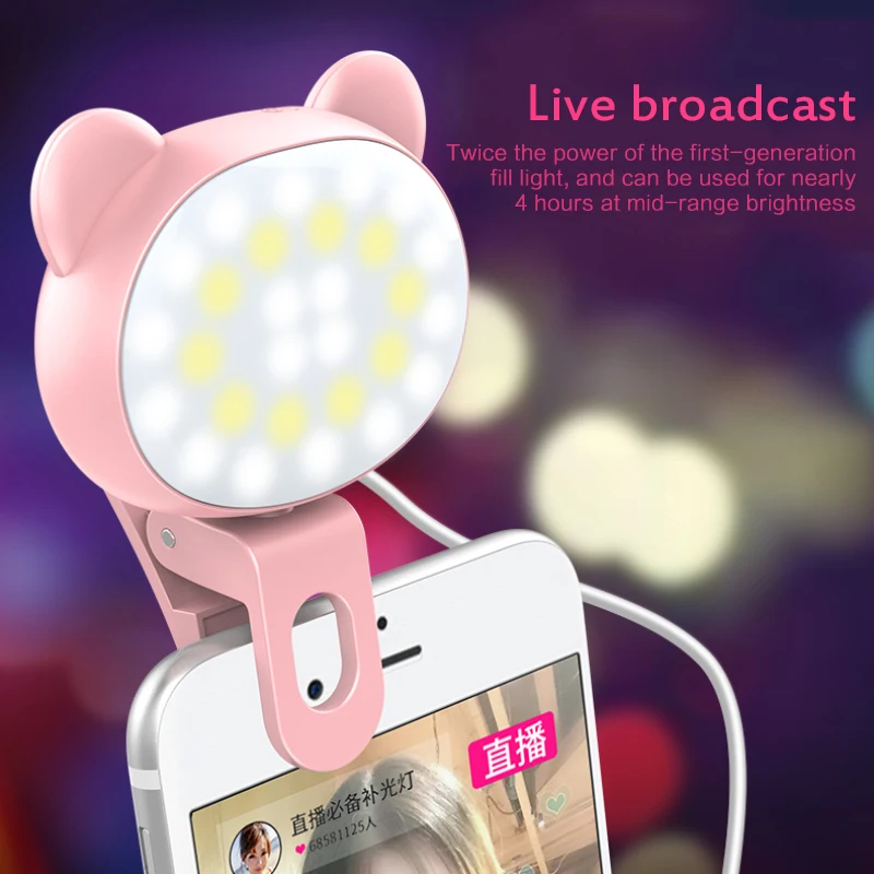

32 Lamp Beads 3 Gears Dimming LED Selfie Ring Light Photography Clip Light 360° Rotatable Mobile Phone Fill Light