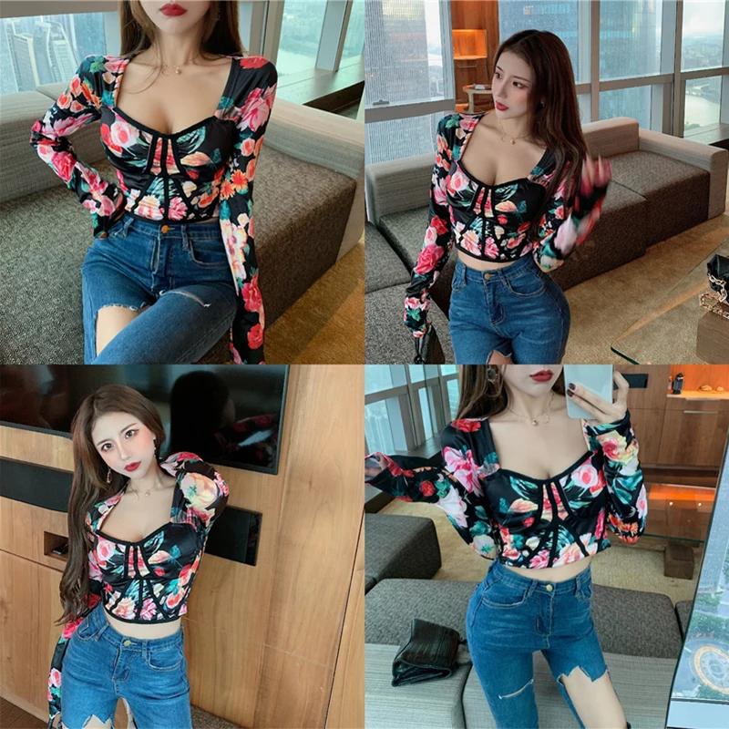 Lucyever Square Collar Sexy&club Shirts for Women Print Vintage Full Short Clothes Self-cultivation Autumn Mujer Fashion Tops
Lucyever Square Collar Sexy&club Shirts for Women Print Vintage Full Short Clothes Self-cultivation Autumn Mujer Fashion Tops
