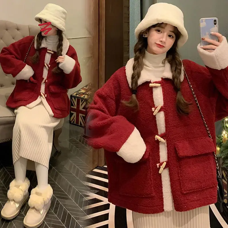Jacket Women 2021 Winter Christmas red plus velvet thickening imitation lamb wool coat female loose wild mid-length jackets
Jacket Women 2021 Winter Christmas red plus velvet thickening imitation lamb wool coat female loose wild mid-length jackets
