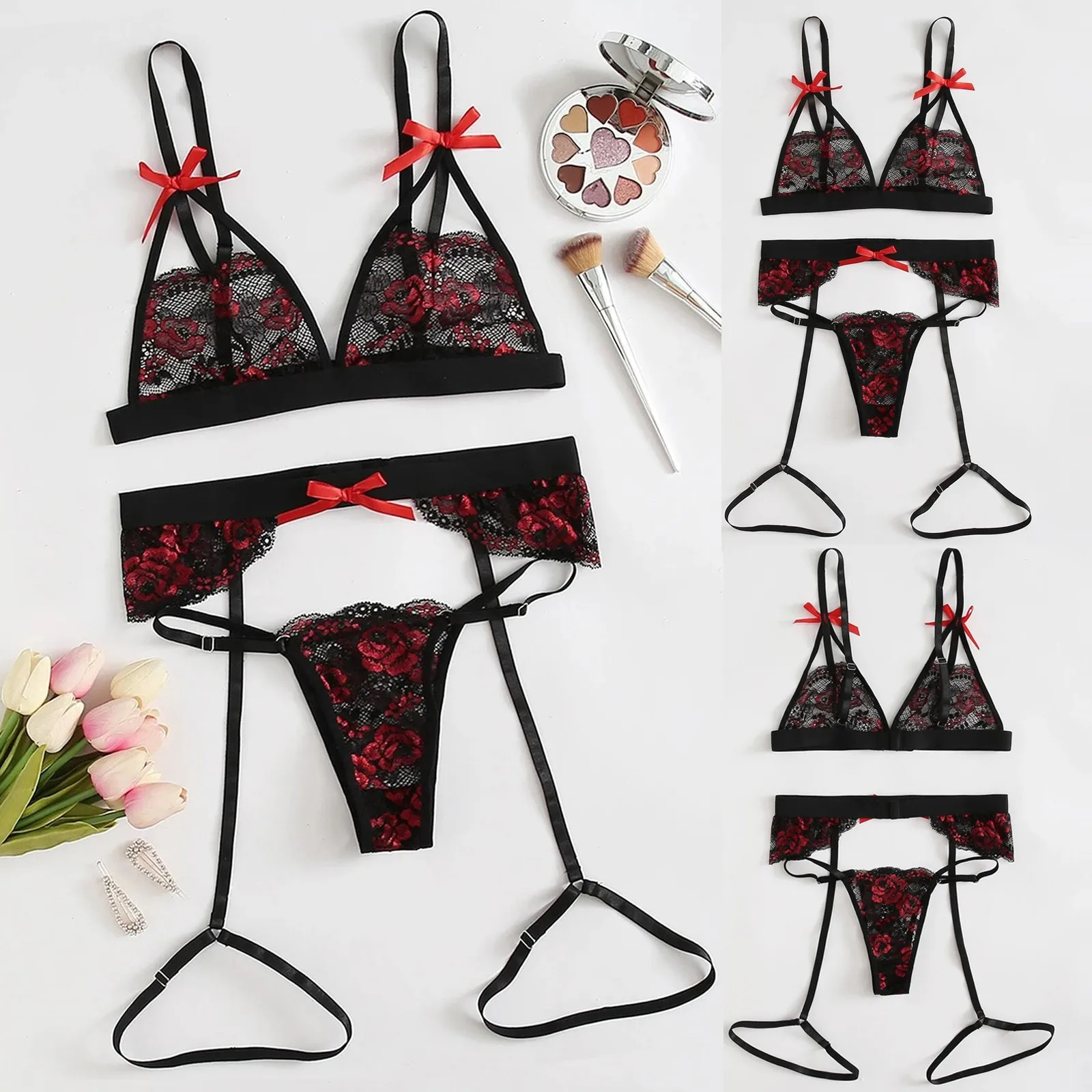 Sexy Red Rose Lace Embroidery Lingerie Mujer Pajamas Sensusal Set G-string Temptation Underwear Push Up Sleepwear Transparent
Sexy Red Rose Lace Embroidery Lingerie Mujer Pajamas Sensusal Set G-string Temptation Underwear Push Up Sleepwear Transparent