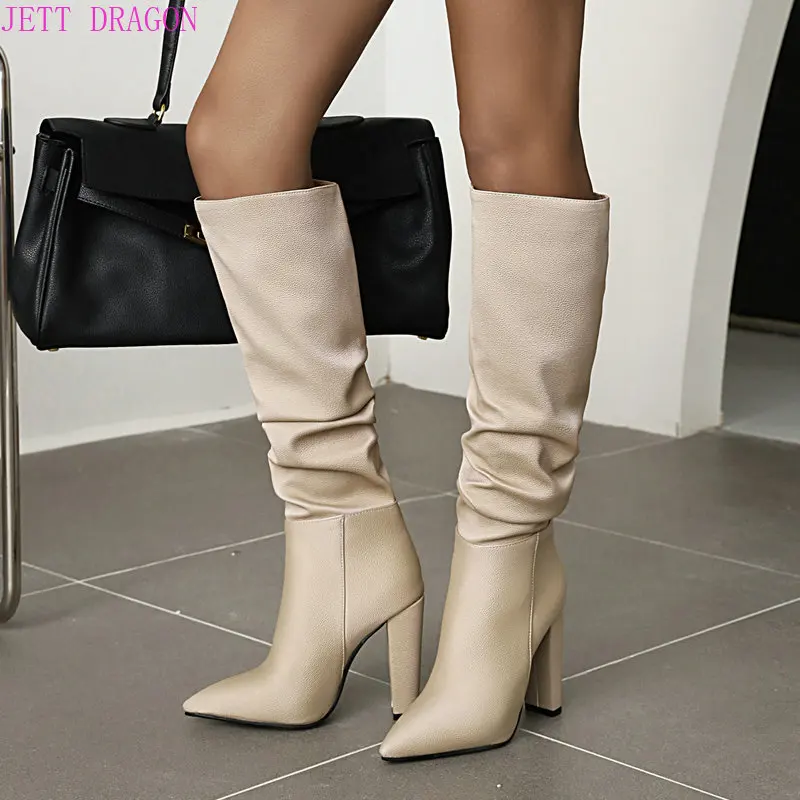 2021 New Autumn Winter Big Size Women Boots Fashion Slip on Pleated Knee High Boots Ladies Square High Heel Long Boots 34-43
2021 New Autumn Winter Big Size Women Boots Fashion Slip on Pleated Knee High Boots Ladies Square High Heel Long Boots 34-43