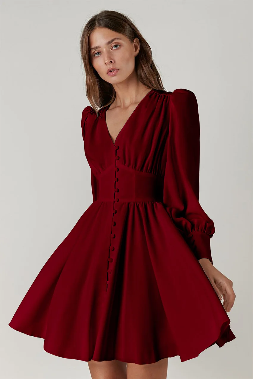 Dress For New Year 2022 Fashion Women Red Single-breasted Slim V-neck Ladies Autumn Lantern Sleeve Waist Elegant Party Skirt
Dress For New Year 2022 Fashion Women Red Single-breasted Slim V-neck Ladies Autumn Lantern Sleeve Waist Elegant Party Skirt