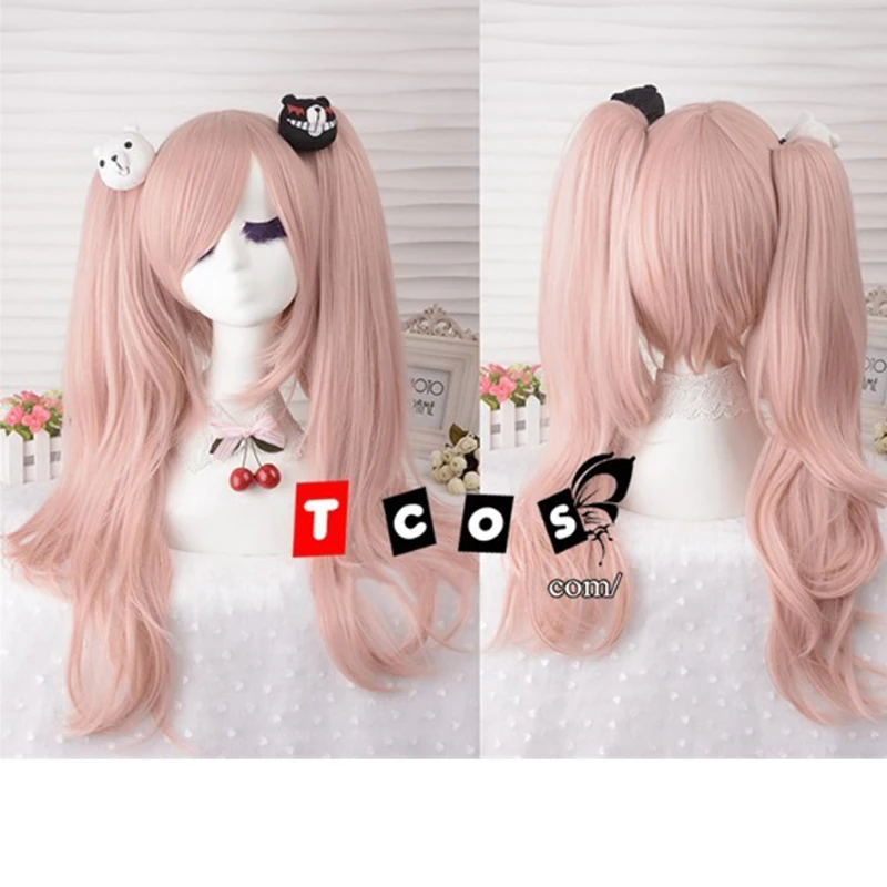 

Junko Enoshima Wig Light Pink Hair Cosplay Wig Danganronpa Dangan Ronpa Heat Resistant Clip Ponytails Wigs + Bears Hairpins