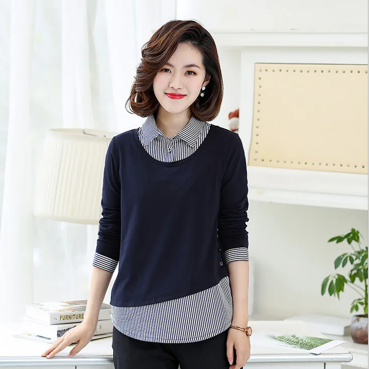 Middle-Aged Women'S Spring Tops & Tees Fake Two-Piece TShirt Turndown Collar Casual Plus Size Pullover Tshirt T447
Middle-Aged Women'S Spring Tops & Tees Fake Two-Piece TShirt Turndown Collar Casual Plus Size Pullover Tshirt T447