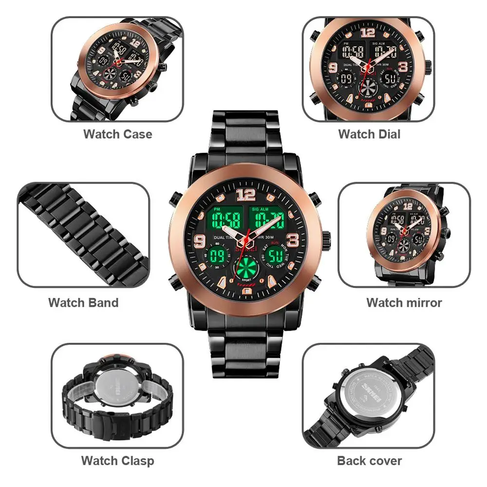 

skmei 1642 business men digital watch multifunction stopwatch alarm 3 time waterproof male outdoor sport clock reloj hombre