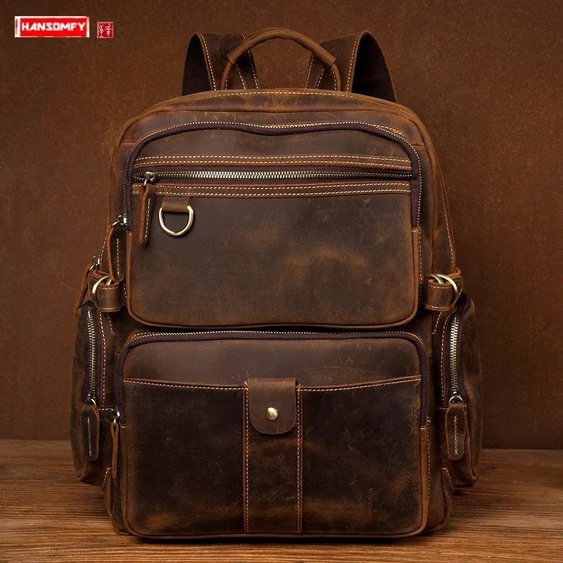 HANSOMFY Retro Crazy Horse Leather Backpack Men's Handmade First-level Cowhide Laptop Bag Travel Backpacks Shoulder Bag Schoolba
HANSOMFY Retro Crazy Horse Leather Backpack Men's Handmade First-level Cowhide Laptop Bag Travel Backpacks Shoulder Bag Schoolba