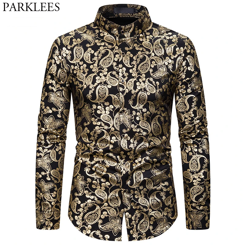 Stylish Gold Paisley Print Shirts Male Brand Stand Collar Slim Fit Dress Shirts Men Nightclub Party Wedding Prom Camisa Social
Stylish Gold Paisley Print Shirts Male Brand Stand Collar Slim Fit Dress Shirts Men Nightclub Party Wedding Prom Camisa Social