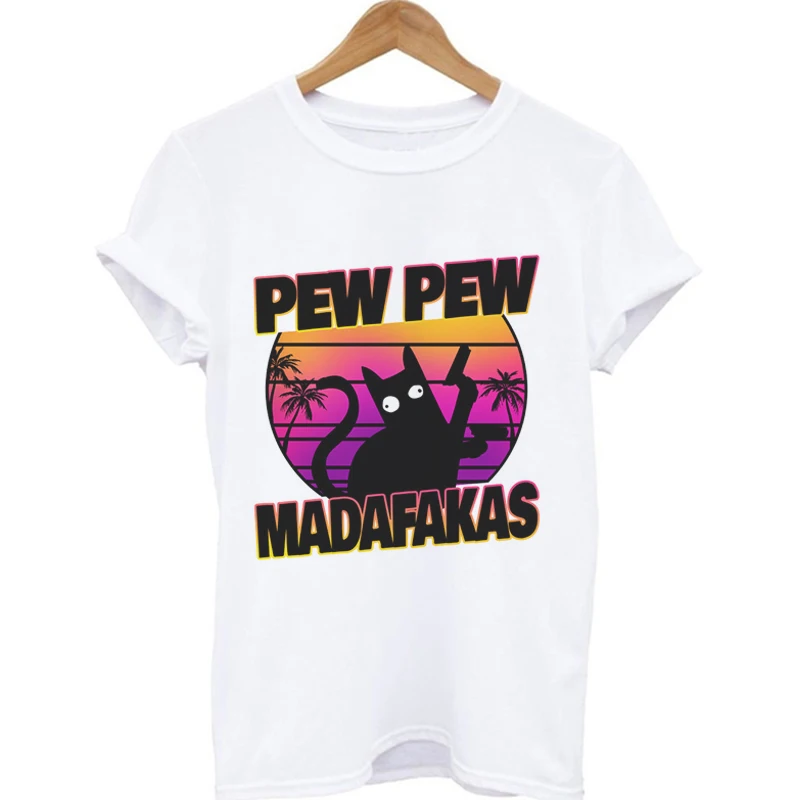 Pew Madafakas женская футболка с принтом убийца черная кошка с пистолетом забавная футболка Повседневная Хэллоуин короткий рукав Топ Футболка
Pew Madafakas женская футболка с принтом убийца черная кошка с пистолетом забавная футболка Повседневная Хэллоуин короткий рукав Топ Футболка