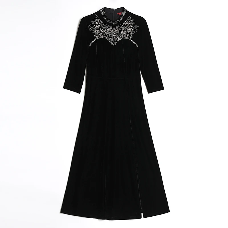 2021 Women High Street Sexy Split Dress Plus Size Spring Winter Vintage Gold Velvet Vestidos Lady Party Hollow out Black Dresses
2021 Women High Street Sexy Split Dress Plus Size Spring Winter Vintage Gold Velvet Vestidos Lady Party Hollow out Black Dresses