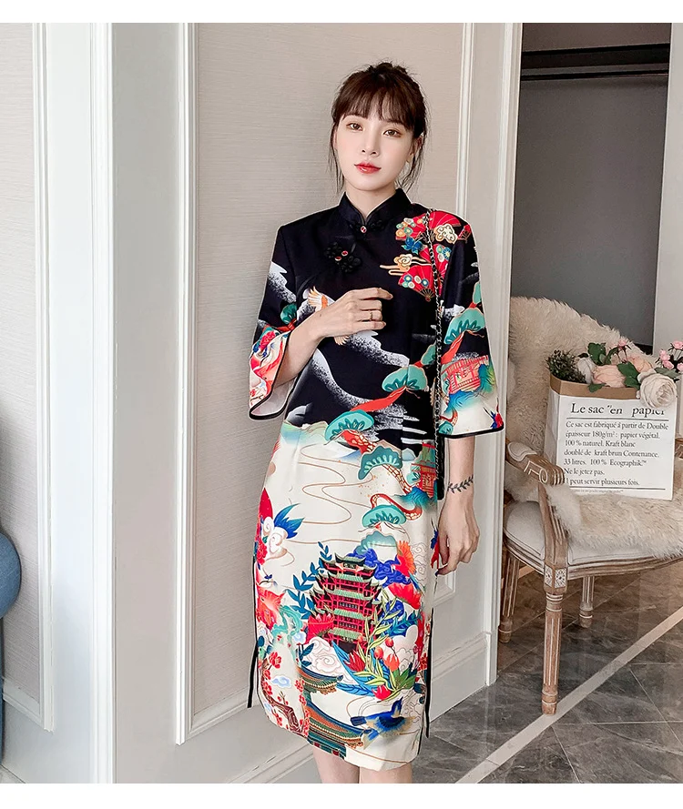Real-time Guofeng Temperament Printed Dress Autumn and Winter New Sleeve Modified Split Cheongsam
Real-time Guofeng Temperament Printed Dress Autumn and Winter New Sleeve Modified Split Cheongsam