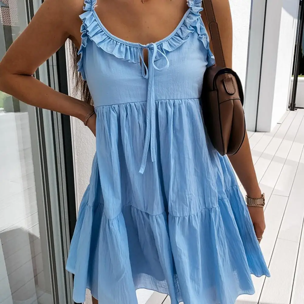 Women Dress low-neck Sundress Lace Up Ruffle Female Women Sleeveless Loose Dress lacework shoulder straps and collar Beach 2021
Women Dress low-neck Sundress Lace Up Ruffle Female Women Sleeveless Loose Dress lacework shoulder straps and collar Beach 2021