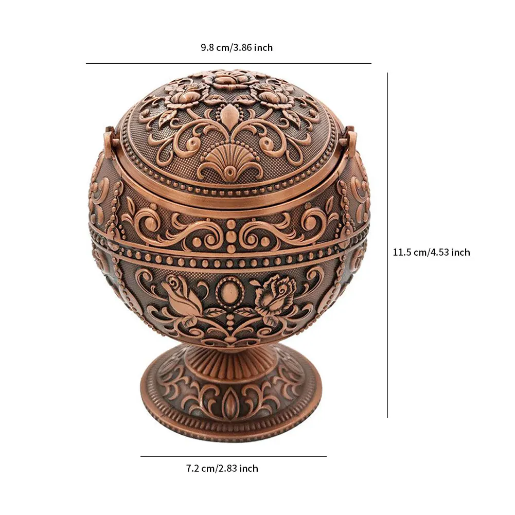 Vintage Windproof Ash Tray Multifunctional Zinc Alloy Flower Pattern Globe Cigarette Ashtray Lid Portable Home Craft Ornament
Vintage Windproof Ash Tray Multifunctional Zinc Alloy Flower Pattern Globe Cigarette Ashtray Lid Portable Home Craft Ornament