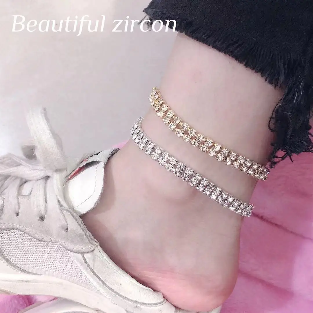 

Fashion women sexy shining Rhinestone double row Anklet summer beach charm Crystal Anklet Bracelet high heels jewelry accessorie