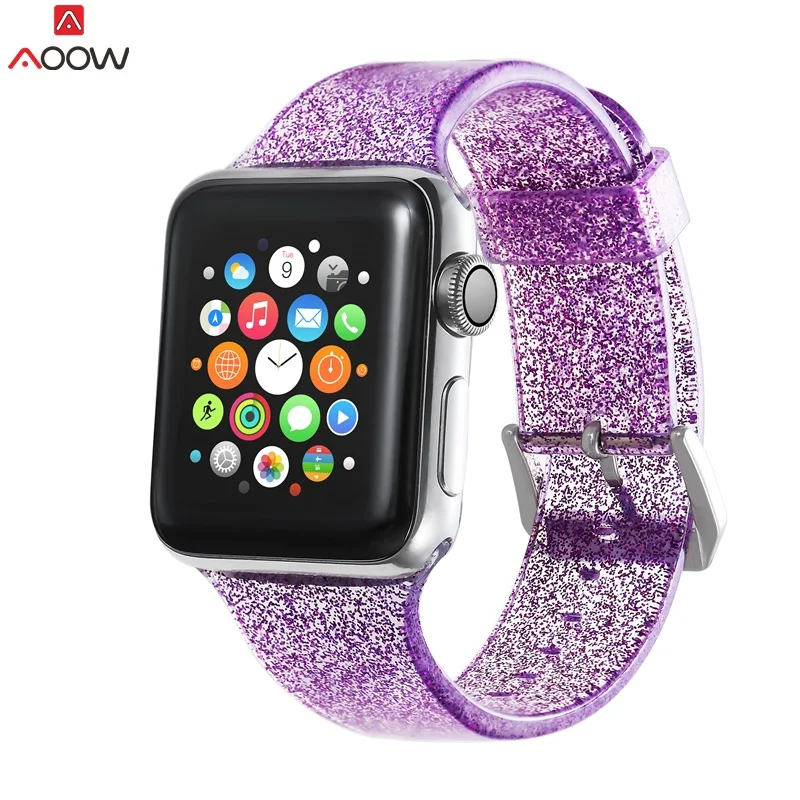 Ремешок AOOW силиконовый для Apple Watch Модный Блестящий Браслет iwatch Band 42 мм 44 Series 1 2 3 4 38