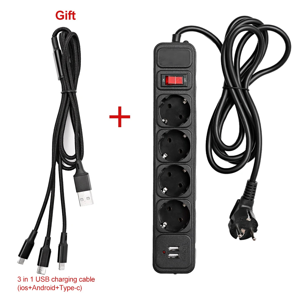 Power Strip Smart Plug 110-250V 2500W Charging Socket With 3 USB 2 Round Pin EU RUS Plug Extension Cord Socket Network Filter 
Power Strip Smart Plug 110-250V 2500W Charging Socket With 3 USB 2 Round Pin EU RUS Plug Extension Cord Socket Network Filter