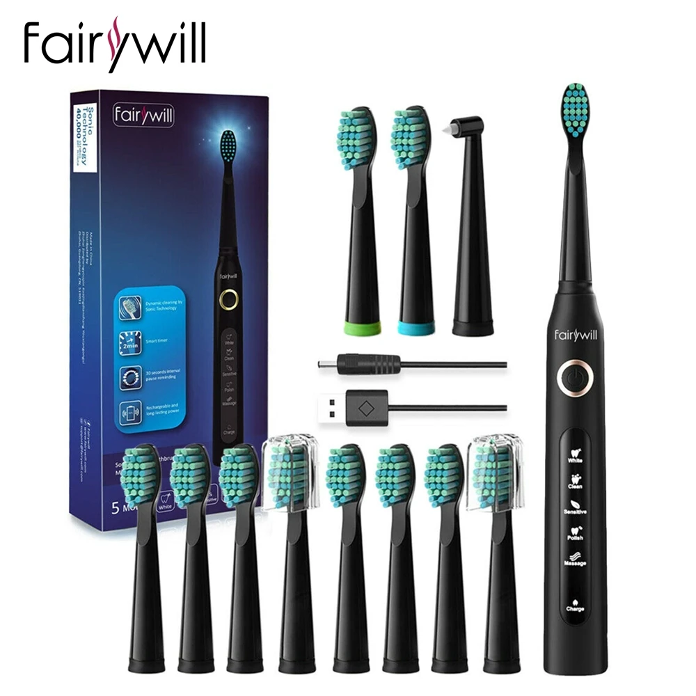 Fairywill Electric Sonic Toothbrush USB Charge FW-507 Rechargeable Waterproof Electronic Tooth Brushes Replacement Heads Adult
Fairywill Electric Sonic Toothbrush USB Charge FW-507 Rechargeable Waterproof Electronic Tooth Brushes Replacement Heads Adult