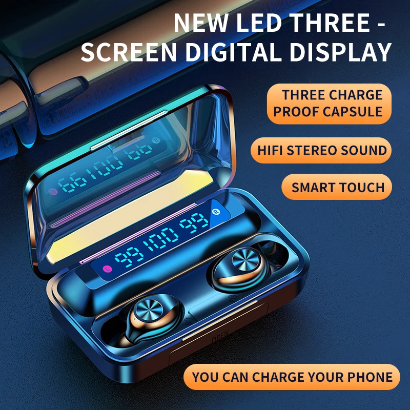 LED Display Waterproof Earphones Bluetooth 5.0 Compatible 2000Mah Charging Box HD Sound Headsets with Microphone Handfree Earbud
LED Display Waterproof Earphones Bluetooth 5.0 Compatible 2000Mah Charging Box HD Sound Headsets with Microphone Handfree Earbud