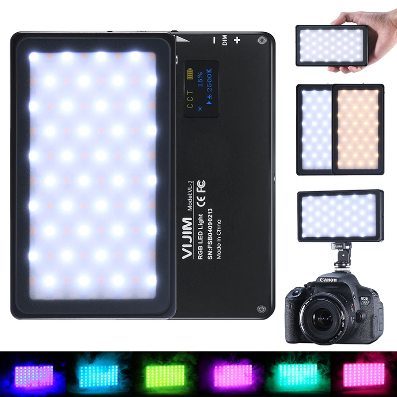 VIJIM VL-2 RGB LED фото студия видео свет 2500K-8500K полный цвет на камере