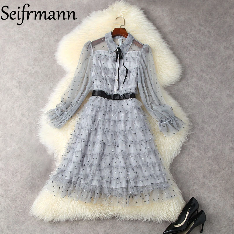 Seifrmann New 2021 Autumn Women Fashion Designer Party Midi Dress Flare Sleeve Bow Dot Print Ruffles Mesh A-Line Dress Vestidos
Seifrmann New 2021 Autumn Women Fashion Designer Party Midi Dress Flare Sleeve Bow Dot Print Ruffles Mesh A-Line Dress Vestidos
