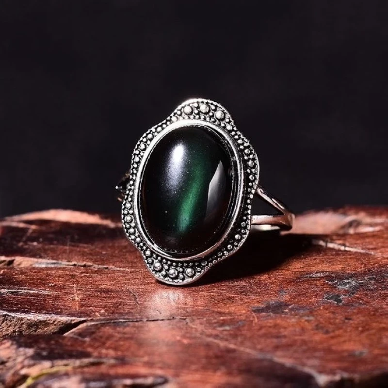 Luck Natural crystal Obsidian ring 925 silver inlaid Wealth Good Luck ring Men Women ring (For the party) 
Luck Natural crystal Obsidian ring 925 silver inlaid Wealth Good Luck ring Men Women ring (For the party)