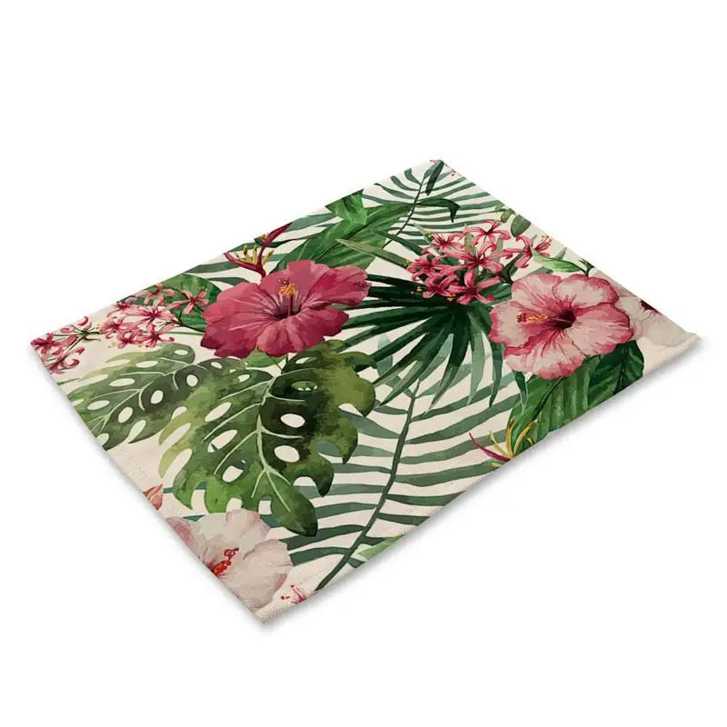 5 1Pcs Tropical Plant Monstera Pattern Placemat Coaster Dining Table Mats Cotton Linen Pad Bowl Cup Mat 42*32cm Home Decor | Дом и сад