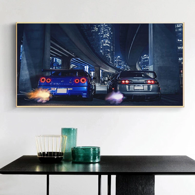Automotive Art Wall Frame GTR R34 VS Modern Oil Painting Poster and Print on Vehicles Living Room Bedroom Home Decor Bezel-less | Дом и сад