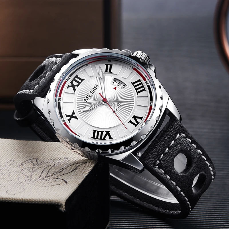Мужские наручные часы MEGIR водонепроницаемые армейские с хронографом из