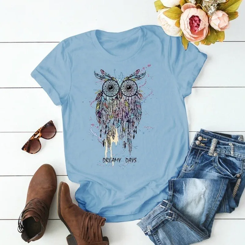 Dreamy Days Letter OWL Print T Shirt Women Short Sleeve O Neck Loose Tshirt Summer Women Tee Shirt Tops Camisetas Mujer
Dreamy Days Letter OWL Print T Shirt Women Short Sleeve O Neck Loose Tshirt Summer Women Tee Shirt Tops Camisetas Mujer