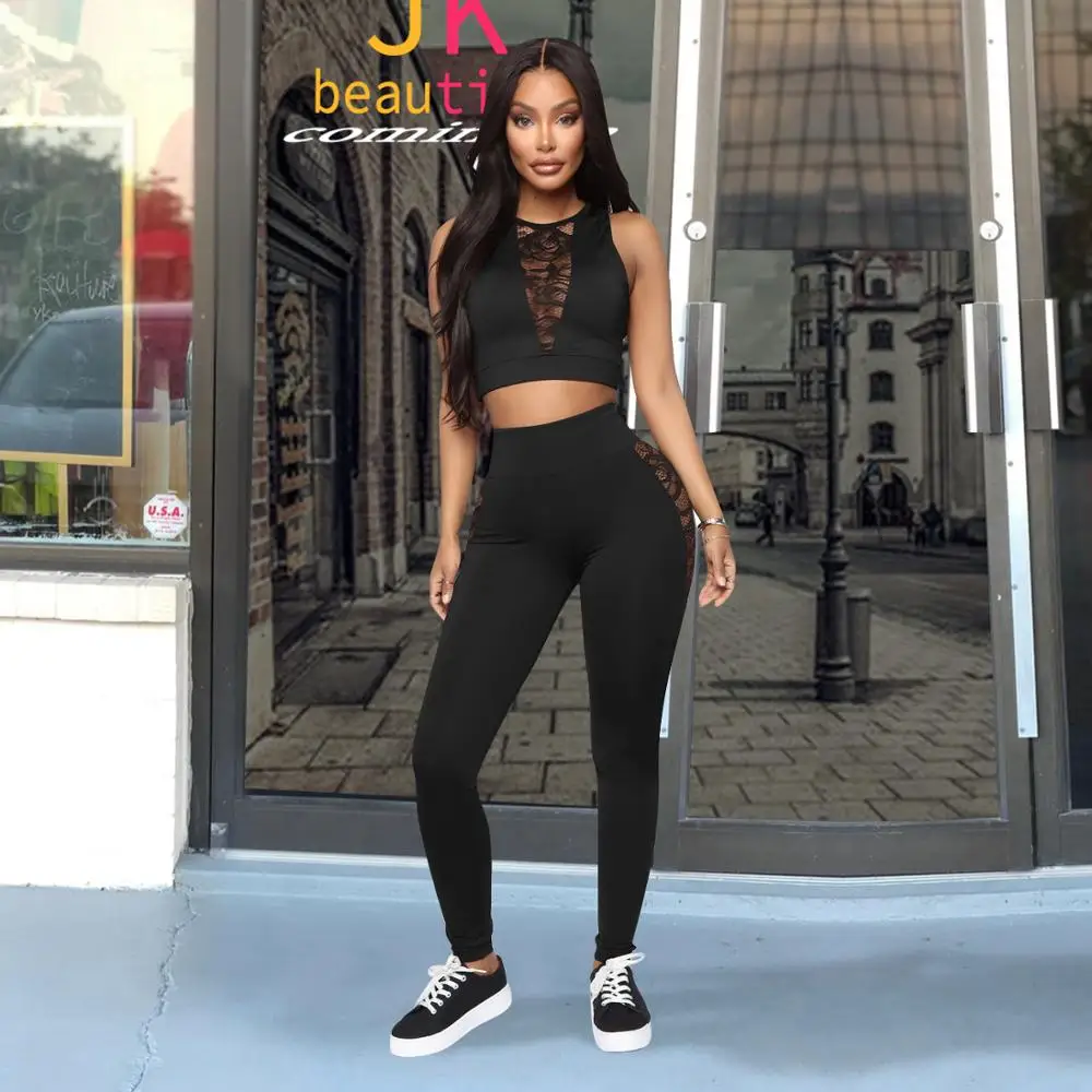 Sexy Lace Patchwork Boydcon Fitness Summer Women Set Sportswear Lounge wear Crop Top With Leggings Two Piece Set Club Outfit
Sexy Lace Patchwork Boydcon Fitness Summer Women Set Sportswear Lounge wear Crop Top With Leggings Two Piece Set Club Outfit