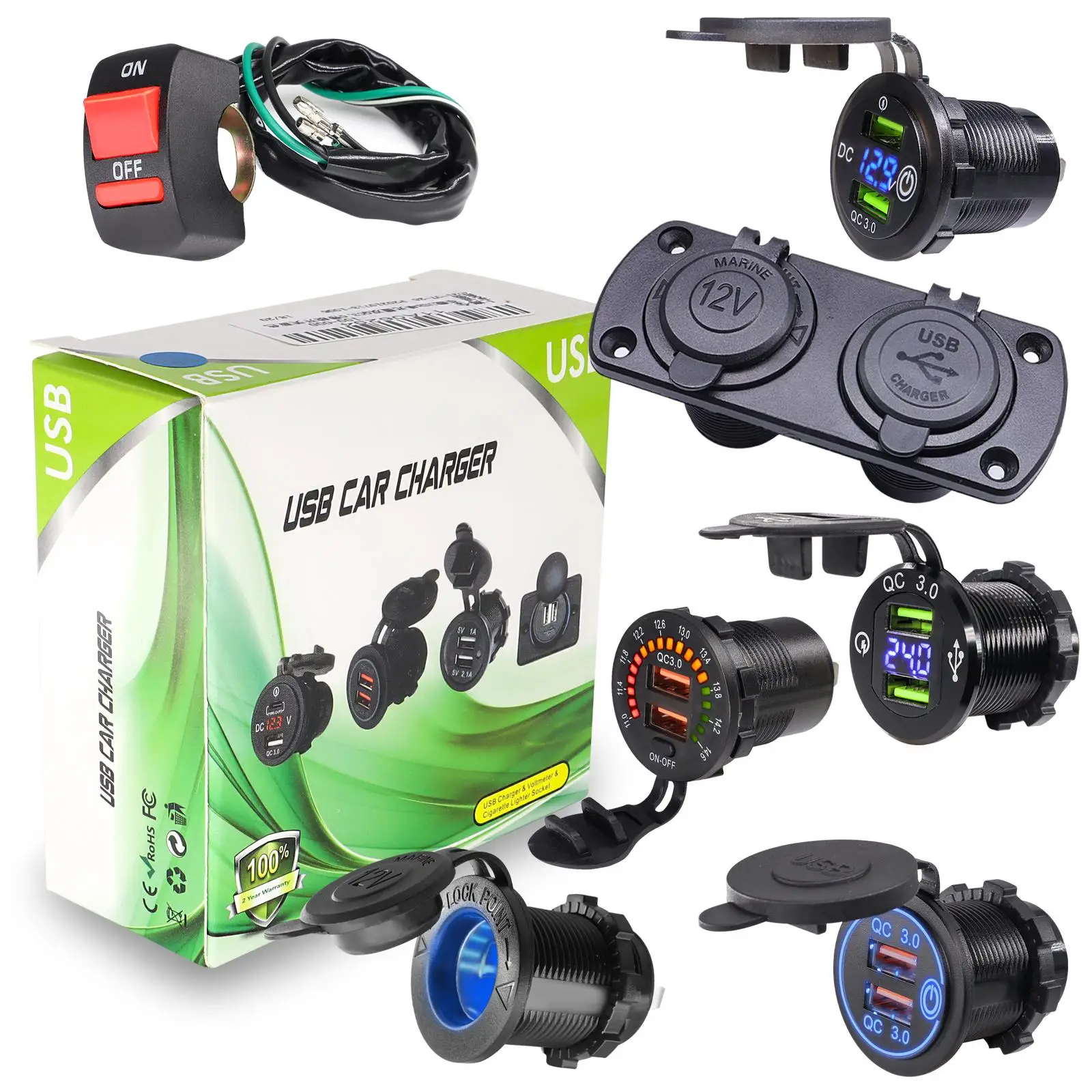 12v24 LED Car Quick Charger QC3 Socket Lighter Auto DIY Dual USB Waterproof Wire Outlet Voltmeter Adapter Power Fast Charge Boat
12v24 LED Car Quick Charger QC3 Socket Lighter Auto DIY Dual USB Waterproof Wire Outlet Voltmeter Adapter Power Fast Charge Boat