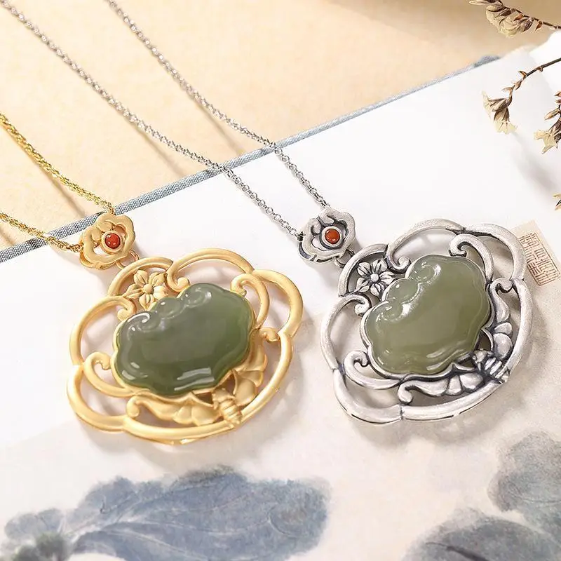 HML& Independent design new natural Hetian jade gold and silver hollow necklace pendant luxury exquisite lady silver jewelry
HML& Independent design new natural Hetian jade gold and silver hollow necklace pendant luxury exquisite lady silver jewelry