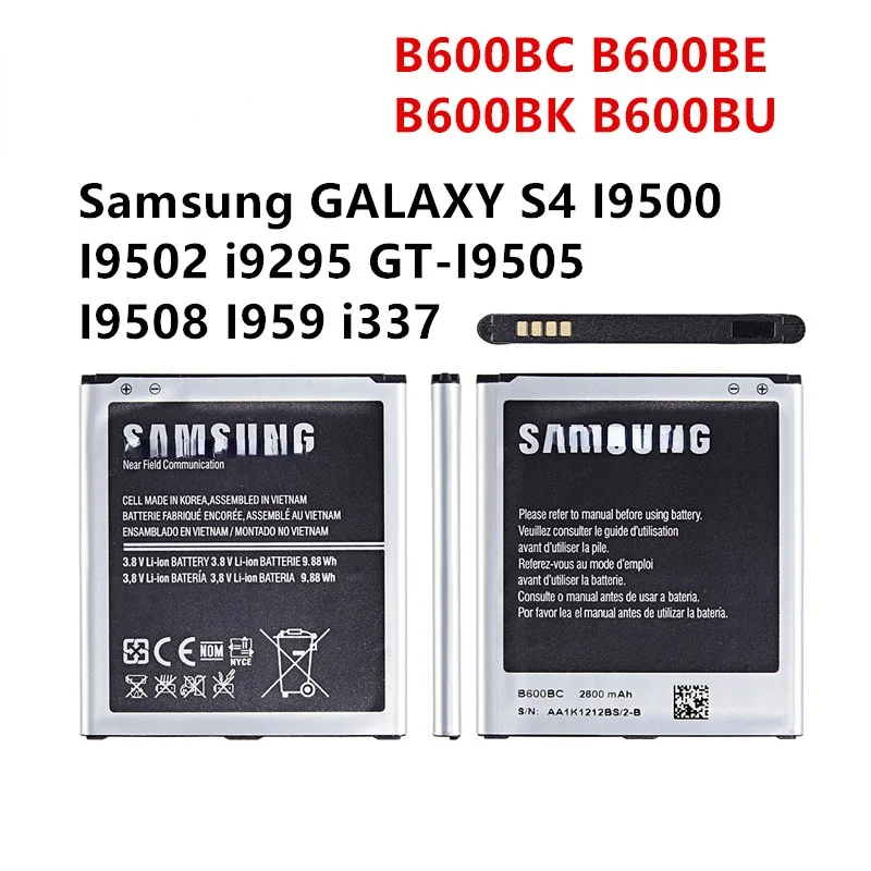 

Оригинальный аккумулятор B600BC B600BE B600BK B600BU 2600 мАч для Samsung GALAXY S4 I9500 I9502 i9295 GT-I9505 I9508 I959 i337 NFC