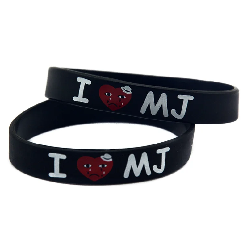 Силиконовый браслет I Love MJ Майкл Джексон 1/2 дюйма с широким принтом логотипа