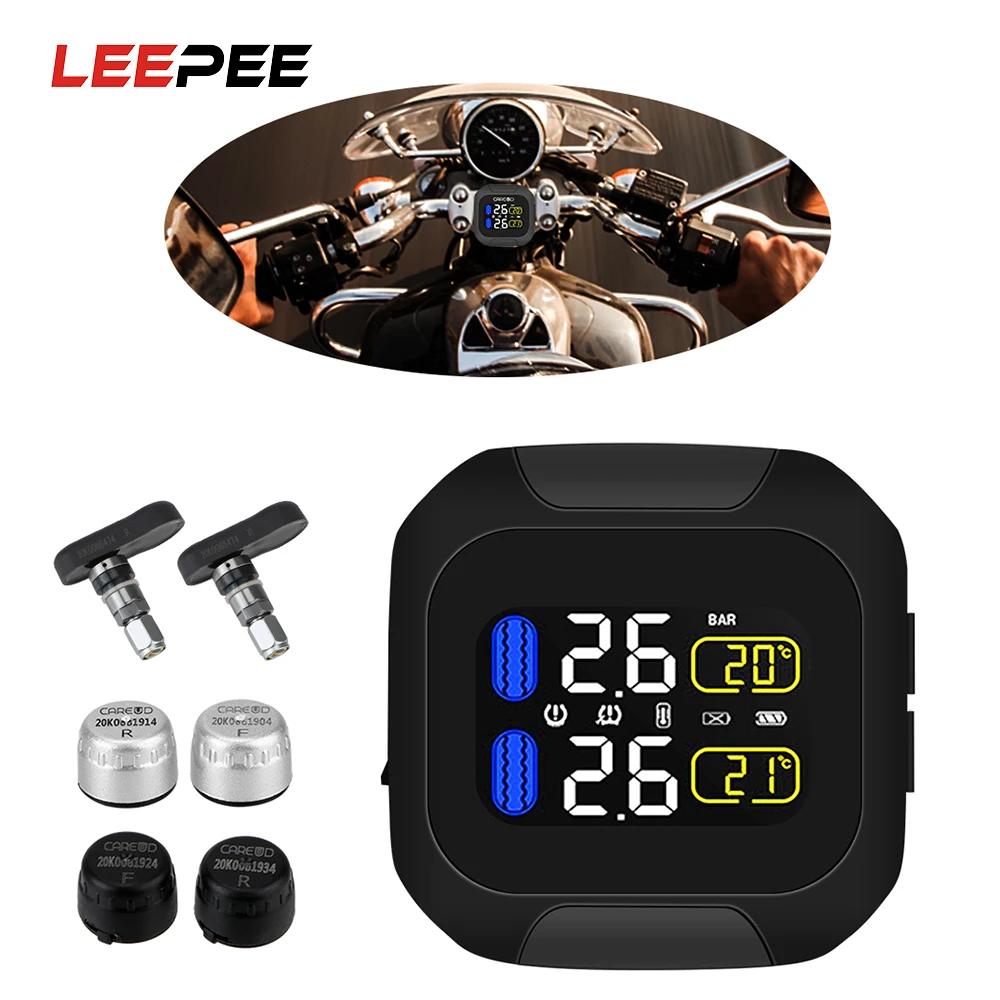 LEEPEE Motorcycle TPMS Tire Pressure Monitoring System LCD Display 2 External Internal Tyre Temperature Alarm TH/WI Sensors
LEEPEE Motorcycle TPMS Tire Pressure Monitoring System LCD Display 2 External Internal Tyre Temperature Alarm TH/WI Sensors