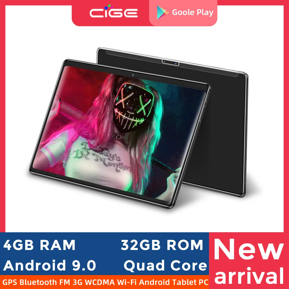 

CIGE 10 Inch Tablet PC Android 9.0 1280x800 HD IPS 3G WCDMA Dual SIM 4GB RAM 32GB ROM 5.0Mp Camera GPS FM Google Play 10.1
