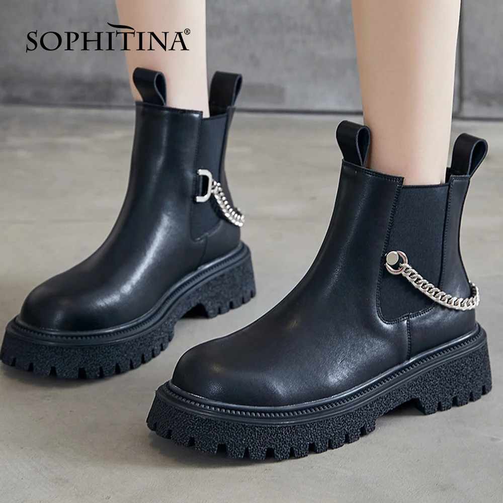 SOPHITINA Women Chelsea Boots Color Soles Premium Leather All-Match Shoes Metal Chain Flat Platform Fashion Lady Boots FO999
SOPHITINA Women Chelsea Boots Color Soles Premium Leather All-Match Shoes Metal Chain Flat Platform Fashion Lady Boots FO999