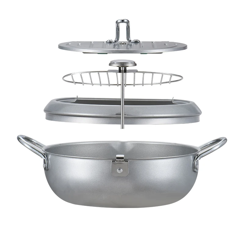 Japanese Style Kitchen Frying Pan Thermometer 304 Stainless Steel Tempura Decoct Pot With Lid Cooking Tools | Дом и сад