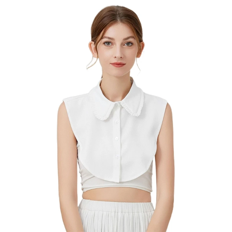 L5YA Womens Elegant Chiffon White Half Shirt Retro Ruffle Lapel False Collar Office Lady Detachable Dickey Work Blouse Top 
L5YA Womens Elegant Chiffon White Half Shirt Retro Ruffle Lapel False Collar Office Lady Detachable Dickey Work Blouse Top