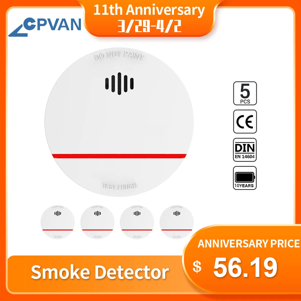 CPVan 5pcs/Lot fire detector 10 yr smoke alarm EN14604 CE Certified Fire Alarm Wireless smoke Detector Photoelectric Sensor
CPVan 5pcs/Lot fire detector 10 yr smoke alarm EN14604 CE Certified Fire Alarm Wireless smoke Detector Photoelectric Sensor