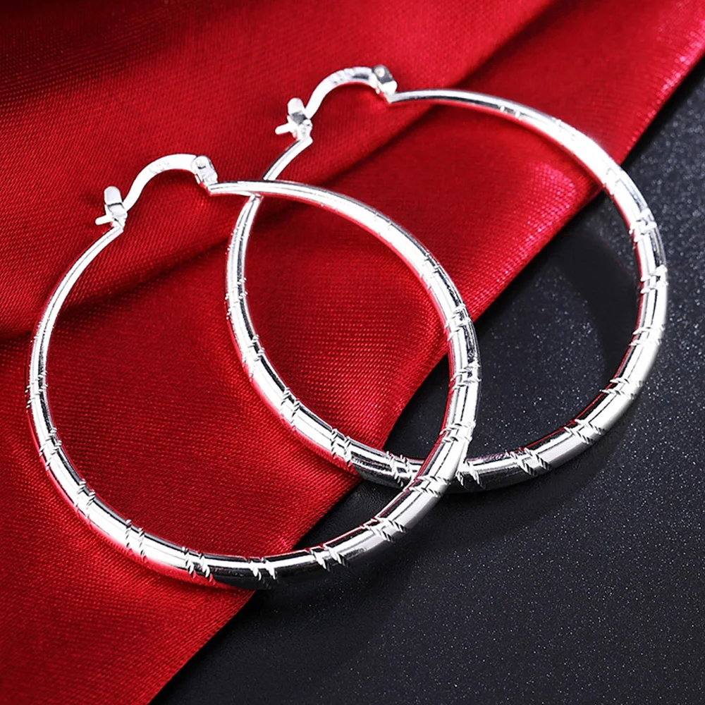 

925 Sterling Silver 30/40/50/60mm Carving Circle Hoop Earrings For Women Big Small Earring Vintage Luxury Jewelry Christmas