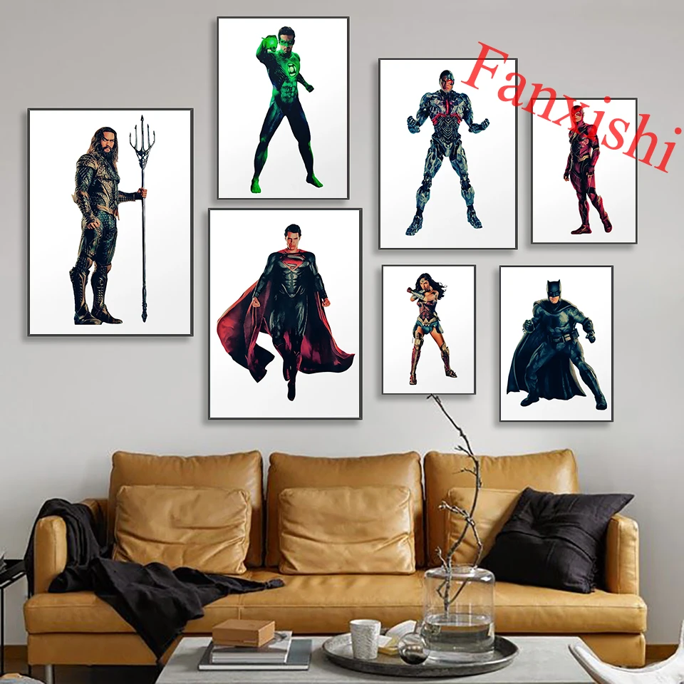 

Justice League Character Posters Batman, Wonder Woman Superhero Wall Art Prints Canvas Painting Pictures Home Living Room Decor
