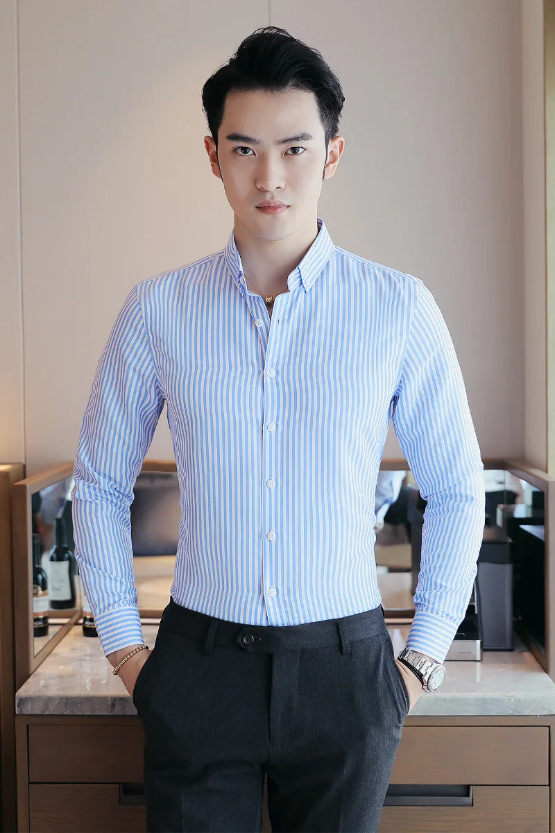 Men Long Sleeve Striped Shirt Korean-style Slim Fit Business Casual Youth Handsome Shirt Fashion Slim Fit Korean-style Shirt Men
Men Long Sleeve Striped Shirt Korean-style Slim Fit Business Casual Youth Handsome Shirt Fashion Slim Fit Korean-style Shirt Men