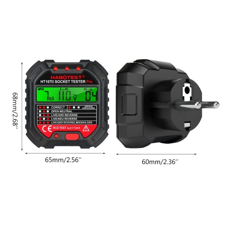 HT107 Socket Tester Voltage Test US Plug Line Tester RCD Voltage Measurement LCD Display Socket Tester for Leakage Protection
HT107 Socket Tester Voltage Test US Plug Line Tester RCD Voltage Measurement LCD Display Socket Tester for Leakage Protection