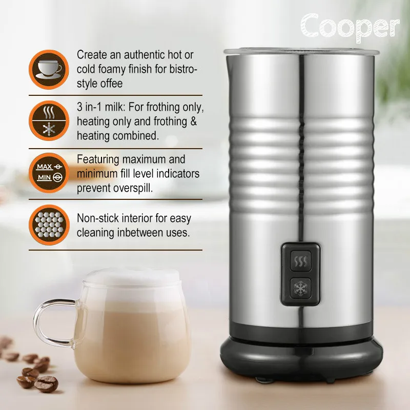 Hot and Cold Foam Makerfor Beating Milk and Drawing Flowers, Commercial Small Foam Maker Stainless Steel Automatic Coffee Maker
Hot and Cold Foam Makerfor Beating Milk and Drawing Flowers, Commercial Small Foam Maker Stainless Steel Automatic Coffee Maker