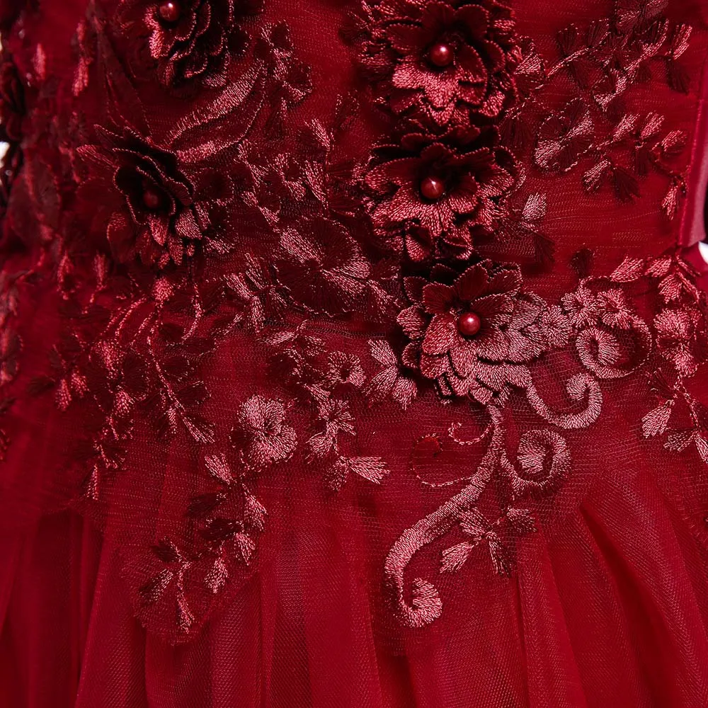 Flower Girls Dresses Sleeveless O-Neck Tulle Knee-Length Pearls Embroidery Appliques Luxury Jujube Kids Party Princess Gown F441
Flower Girls Dresses Sleeveless O-Neck Tulle Knee-Length Pearls Embroidery Appliques Luxury Jujube Kids Party Princess Gown F441